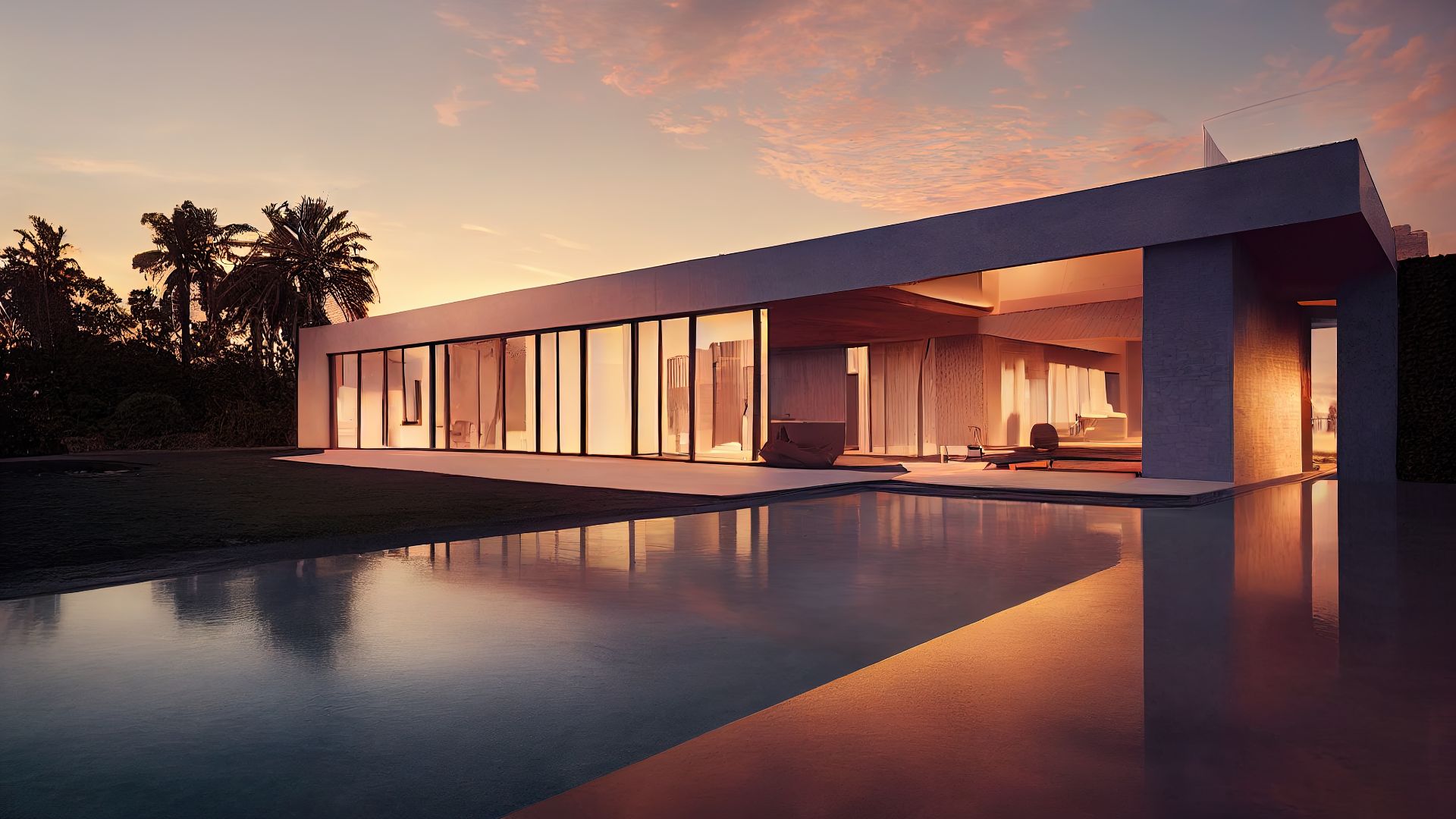 Fachada de Casa Moderna ao Pôr do Sol